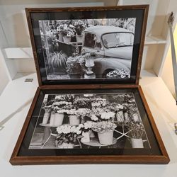 Pair of Hobby Lobby Rustic Farmhouse Black & White Framed Prints (22" x 16") – Set of 2