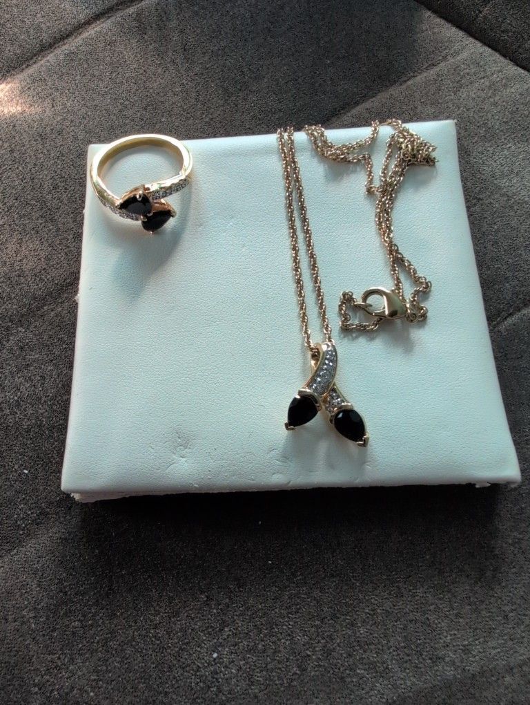 Black Onyx Ring and Necklace with Pendant