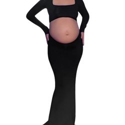 Maternity Photoshoot Dress, Cut-Out Backless Maternity Maxi Gown Photography Med