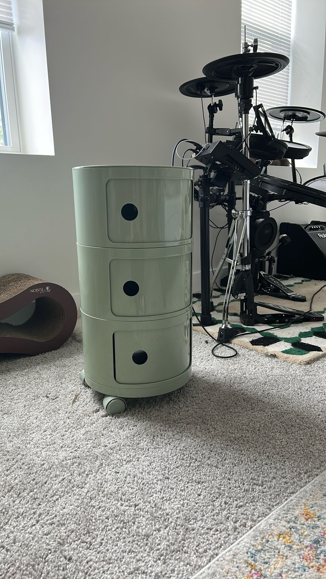 Round Bedside Nightstand with Wheels, Bedside Table with Sliding Doors, Round Storage Cabinet Round Chest of Drawers for Bedroom, Living Room (Color :