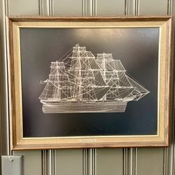 Franklin Mint Sterling Silver Silhouette of Famous Clipper Ship Cutty Sark Wood Framed 1976