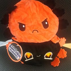 TeeTurtle Reversible Axolotl Plush Black  Orange Angry Face Stuffed Animal Toy