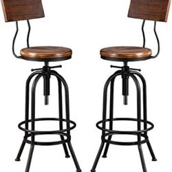 2 Kitchen Stool Rustic Farmhouse Counter Height Extra Tall Bar Height Stool-Arc-Shaped Backrest