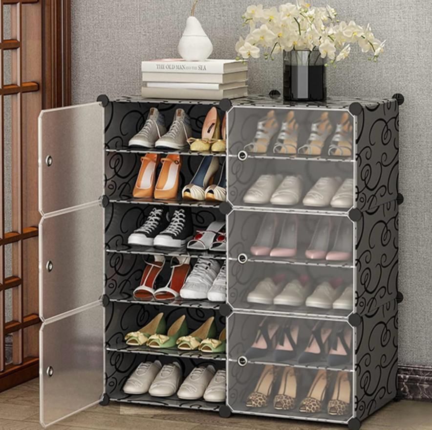 Jomifin Shoe Rack Storage Cabinet with Doors, Portable Shoes Organizer,Expandable Standing Rack, Storage(x028)
