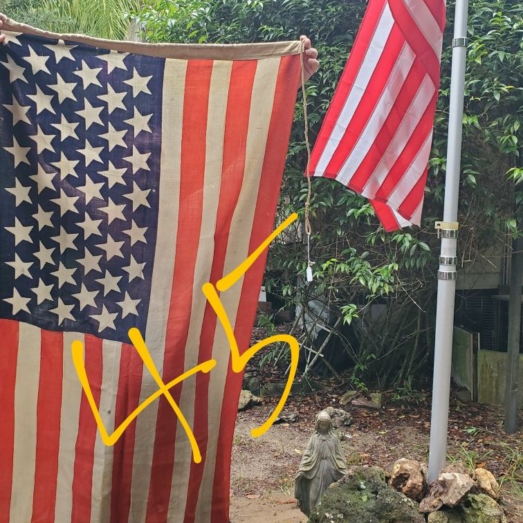 45 star flag. Made of wool. Used on navy ships.