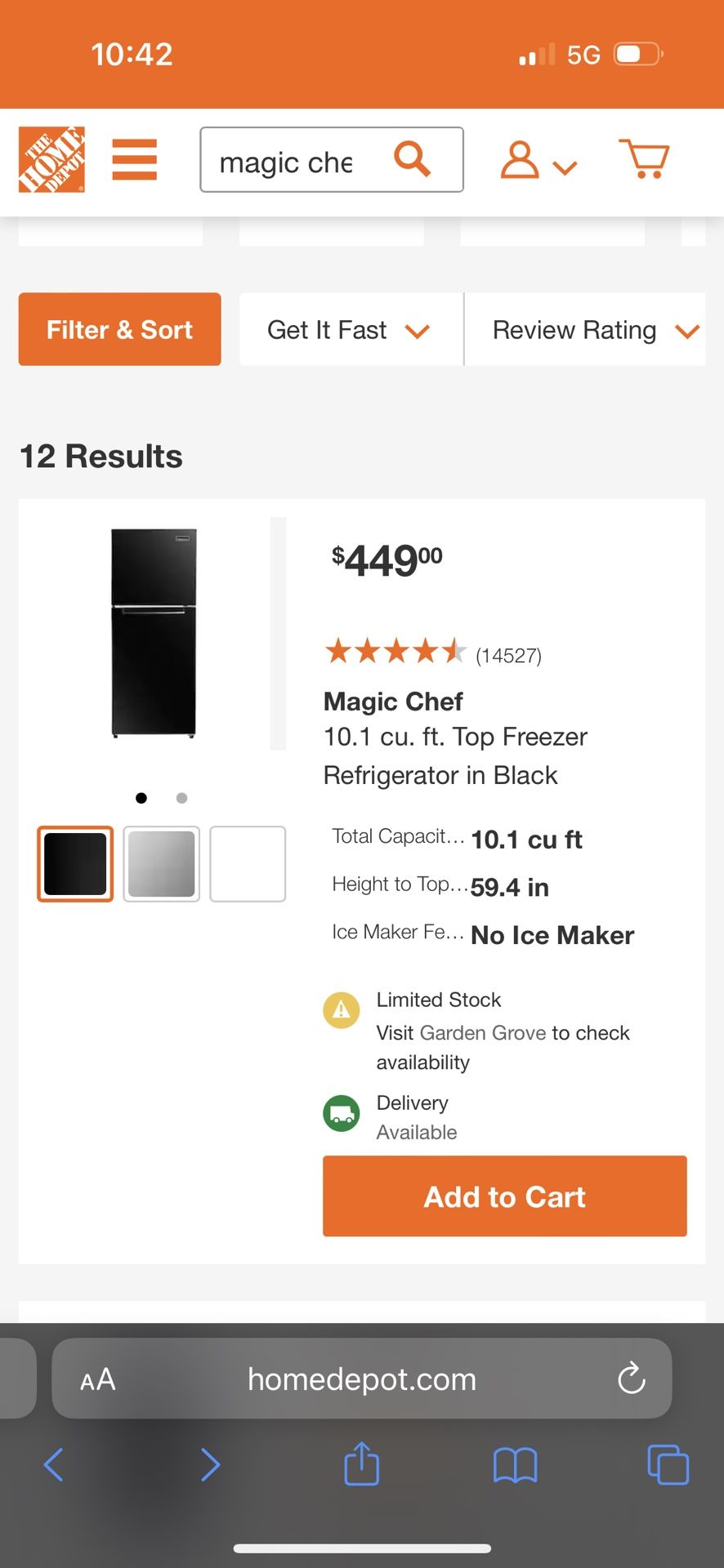 Magic Chef 10.1 cu. ft. Black Refrigerator