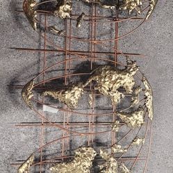 Vintage Steel Large World Hanging Wall Sculpture - Brutalist 1982 Art 48”x24”