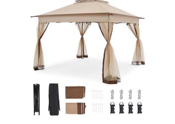 Bezseller 11x11 Pop Up Gazebo with Mosquito Netting, Khaki