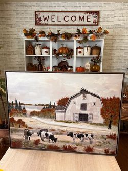 Cuadro Decorativo Estilo Farmhouse/Granja con Vacas/Fall/Otoño(Marco incluido)