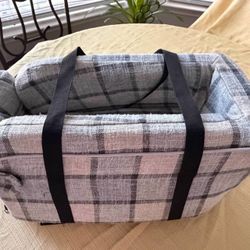 Pet Gray Plaid Fabric Car Seat