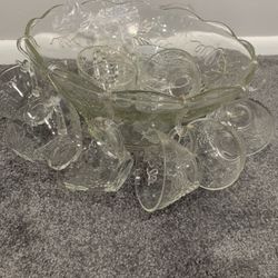 Antique Glass Bowl with 12 Cups Set Brand New