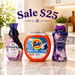 Tide Pods, Calm Scented Beads and Softener