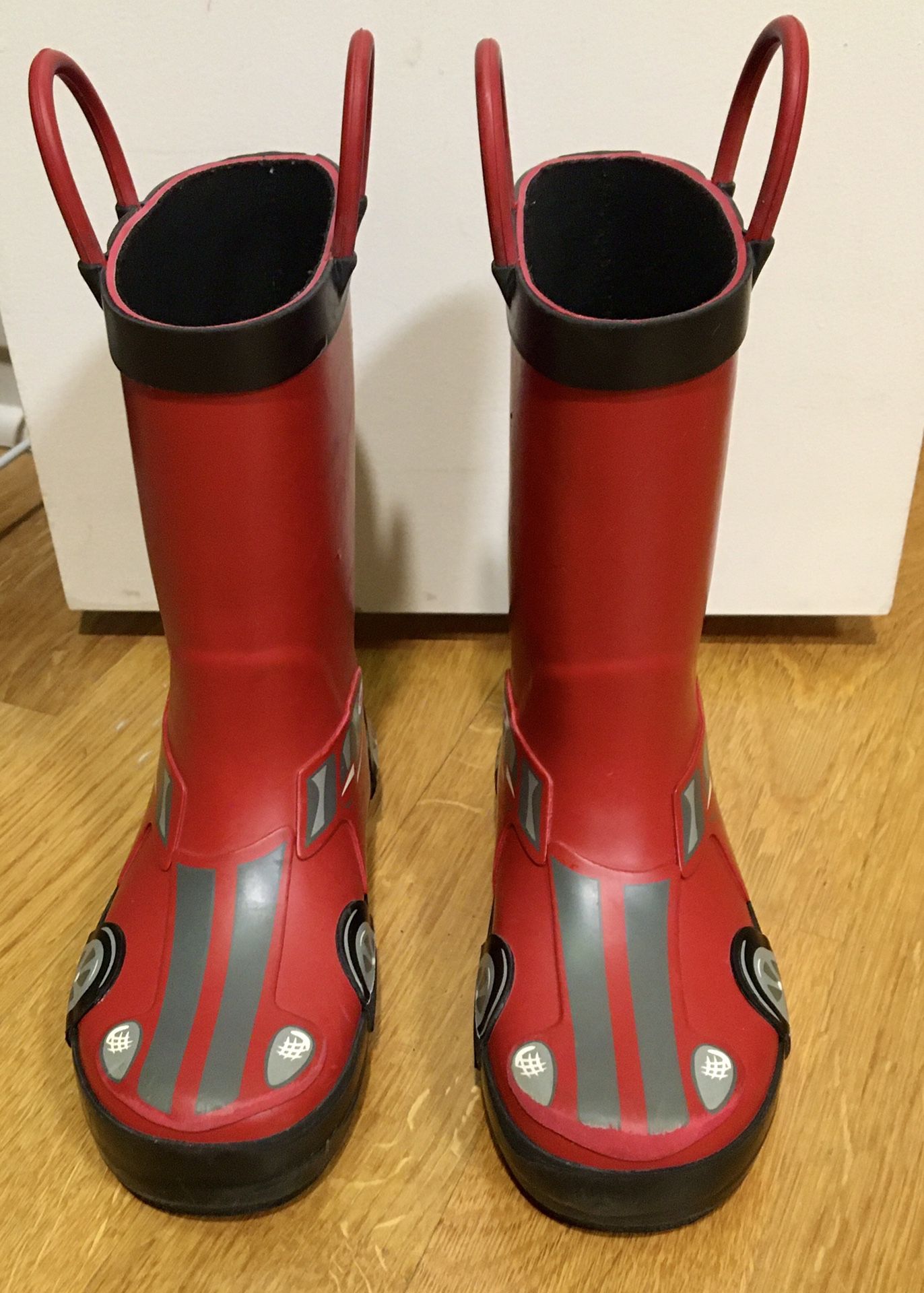 Boys Rain Boots, Red Car, Firetruck , Kids Size 9, Like New