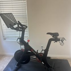 Peloton Bike With Accessories, Bike Mat, Weights