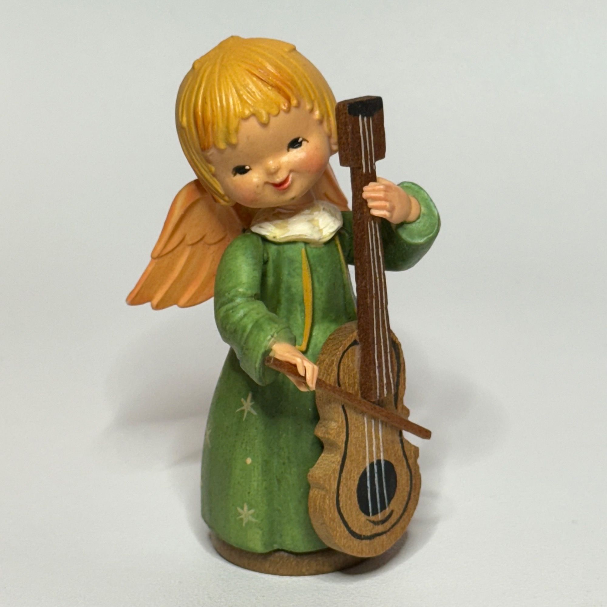 Anri Angel Playing Cello Vintage Painted Wood Figurine Italy