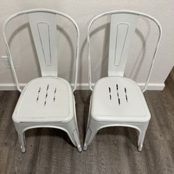 (2) Vintage White Metal Barn Chairs