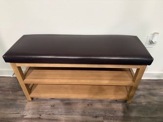 Wooden Entryway Bench with Padded Seat and Shoe Storage