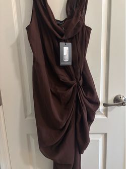 PrettyLittleThing Chocolate Brown Draped Twist Midi Dress - Size 12 - NWT