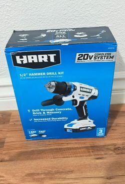 Brand New Hart 1/2" Hammer Drill Kit Cordless 20V System Battery And Fast Charger
