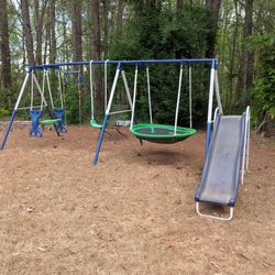 Metal Swing Set for Kids Ages 3-8 with Roman Glider & Saucer
