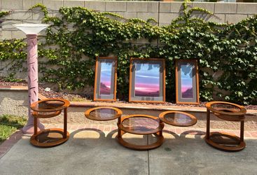 Vintage 1980s swivel oak tables