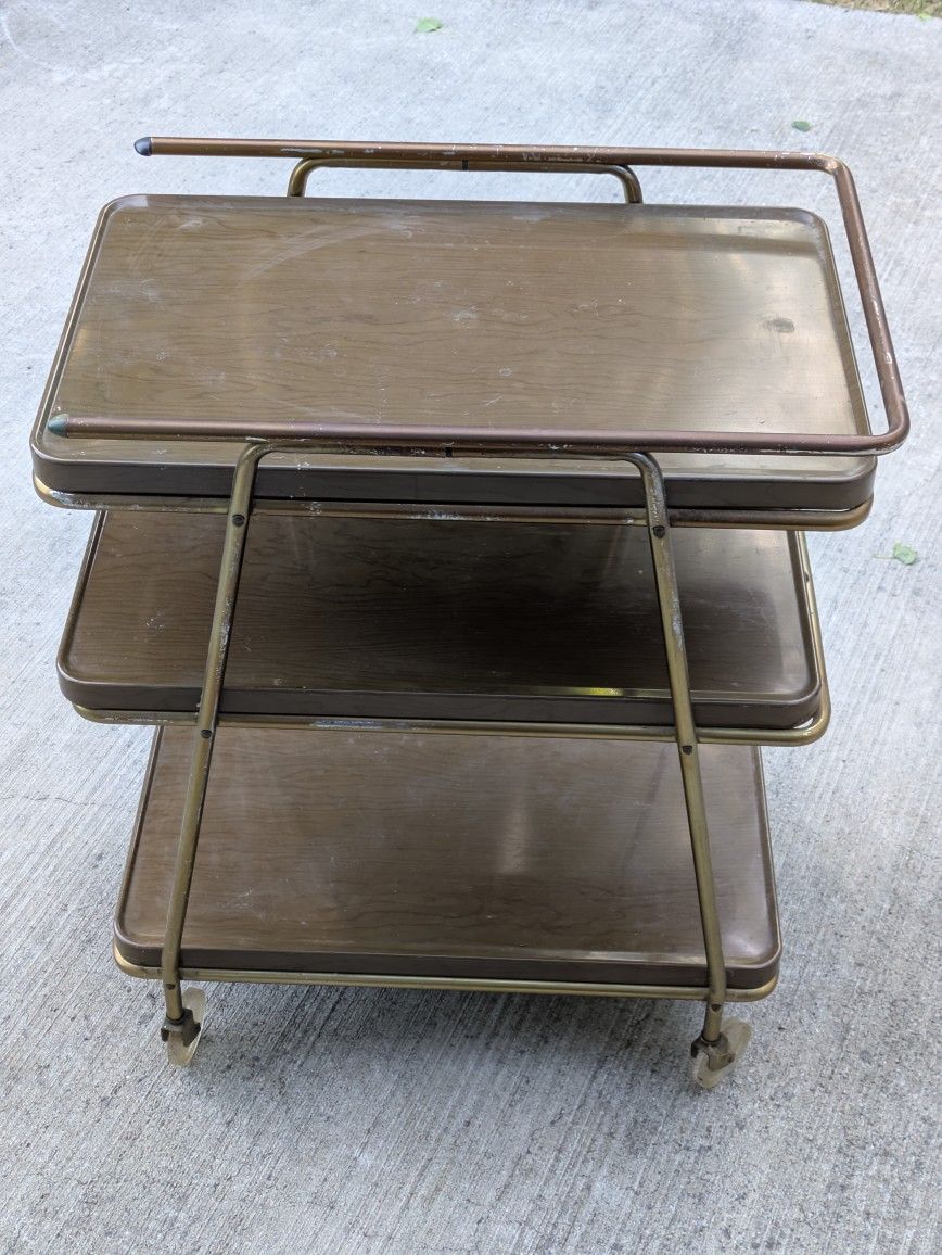 Vintage COSCO Mid Century 3 Tier Metal Rolling Bar Trolley Cart 