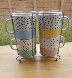 Set of 4 Coffee Mugs and Rack