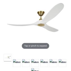 brass & white modern/contemporary style ceiling fan w/remote 