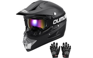 OUMURS DOT Youth Dirt Bike Helmet,Kids ATV Helmets with Gloves Goggles for Youth Boys Girls 5-14 Ages,Four Wheeler Helmet Kids Motocross BMX MX UTV Sn