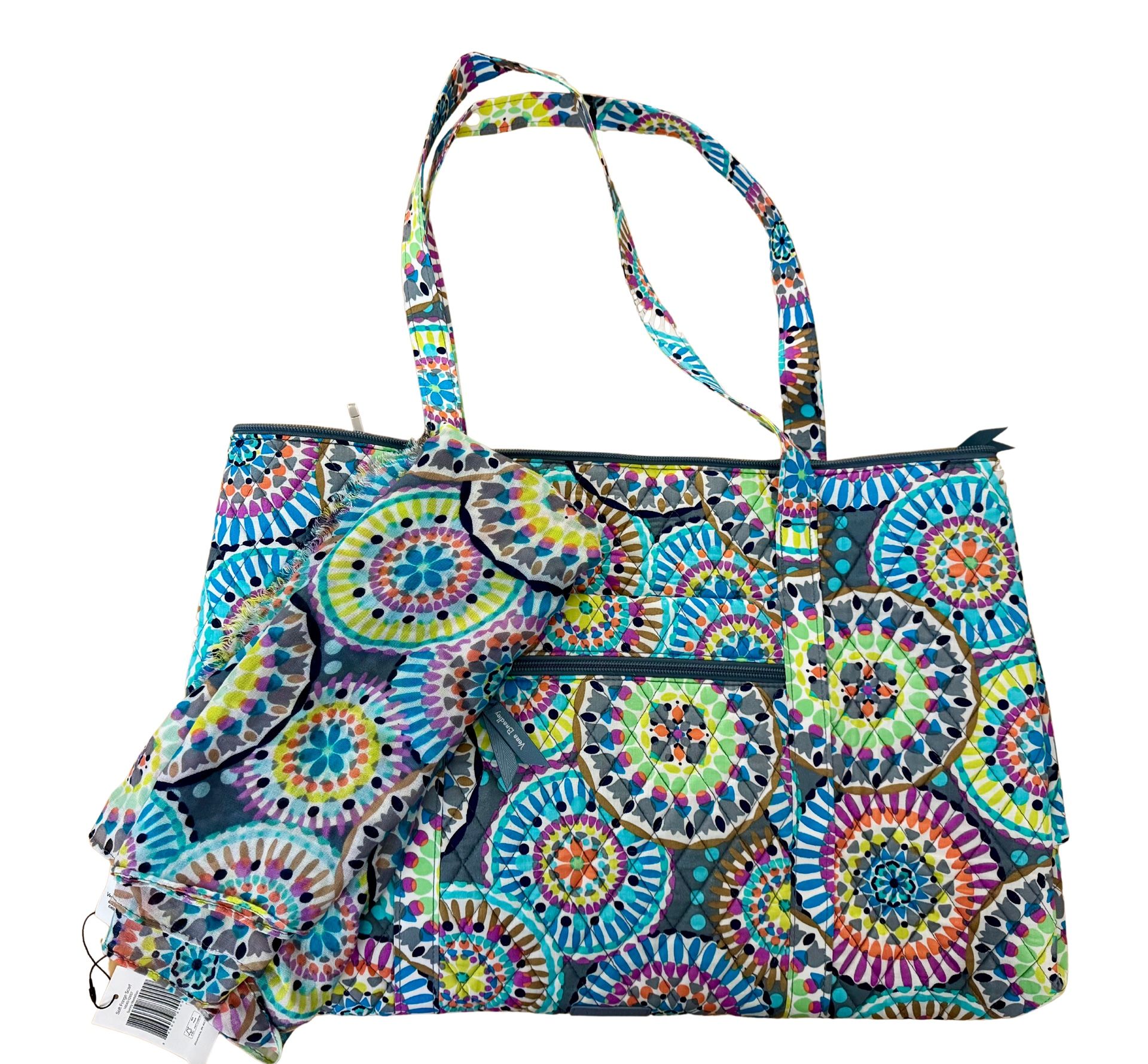 Vera Bradley Multicolor Mandala Tote with matching scarf NWT