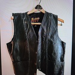 Small Leather Biker Vest with Braids and Laces