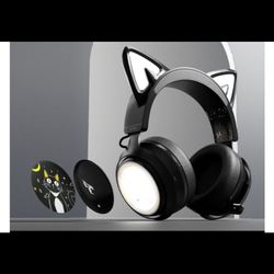 SOMIC GS510 Gaming Headset, Cat Ear Headset PC Gaming Headphones with Retractable Mic Noise Cancelling, Stereo Sound, DIY Face Covers for PC, PS4, PS5