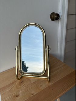 Vintage 80s Commodore Gold Tubular Swivel Table Mirror Makeup Vanity