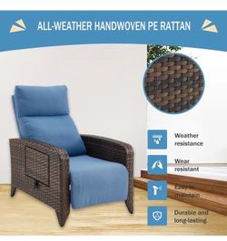 Outdoor Recliner Chair, Reclining Patio Chairs with Adjustable Back up to 150°Lay Flat and Extended Footrest, Wicker Recliner Chairs with Flip Table a