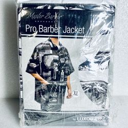 lot Of 12 New "Master Barber" White/Black Pro Barber Jackets By Luxor Pro, Size XL