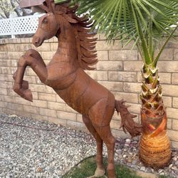 6 FT Metal Rearing Horse Statue – Western Ranch Yard Art Sculpture