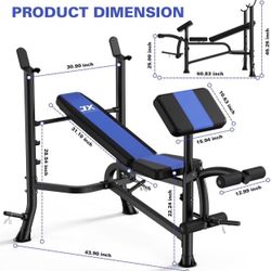 Olympic Weight Bench with Rack , Bench Press Rack with Leg Extension, Preacher Curl, and Weight Storage for Home Gym Weight Lifting and Strength Train