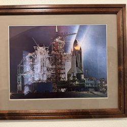 NASA Space Shuttle Night Photo Wall Hanging Picture Framed Art Print.