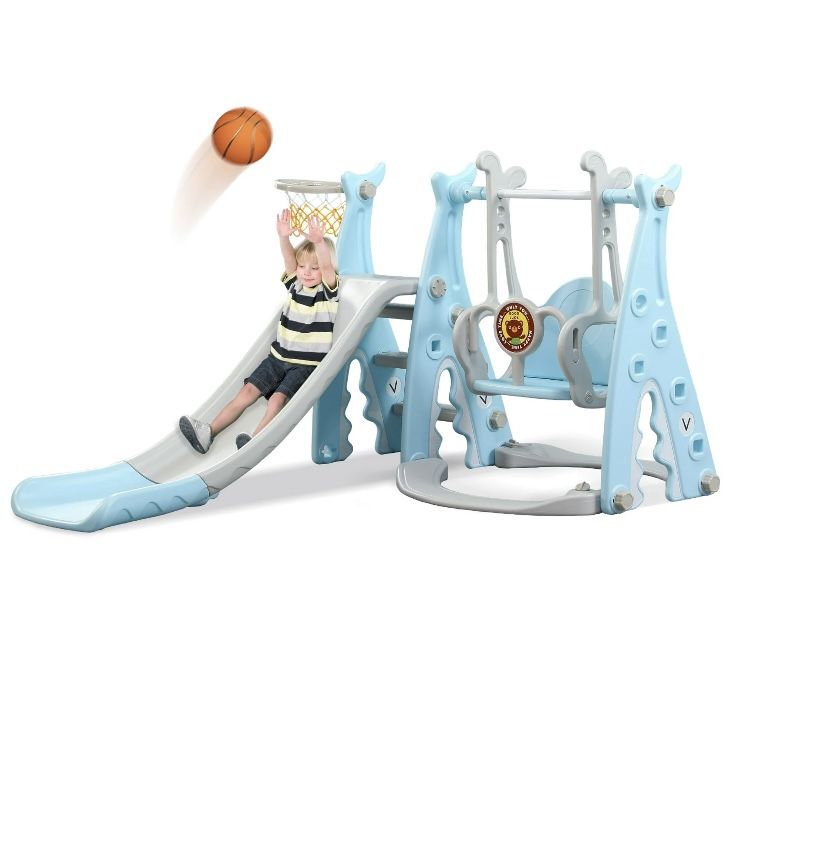 Ealing 4 in 1 Toddler Swing and Slide Sets for Age 1-3 Swing Playset with Climber,Basketball Hoop ,Blue V059