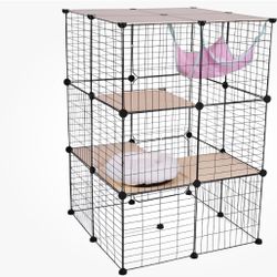 3 - Tier Detachable Cat Cage With Hammock & Bed Wire Kennel Crate Ideal For 1-3 Cats