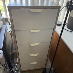 IKEA Askvoll 5 White Drawer Beige Finish Storage Chest