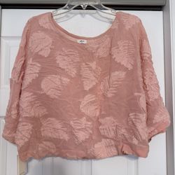 Brand New Wilfred Peach Leaf Embroidered Crop Blouse - Size Medium