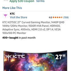 New in box 27" curved gaming monitor