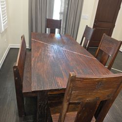 Wood dining table, bench and chairs seats 6-7 pp