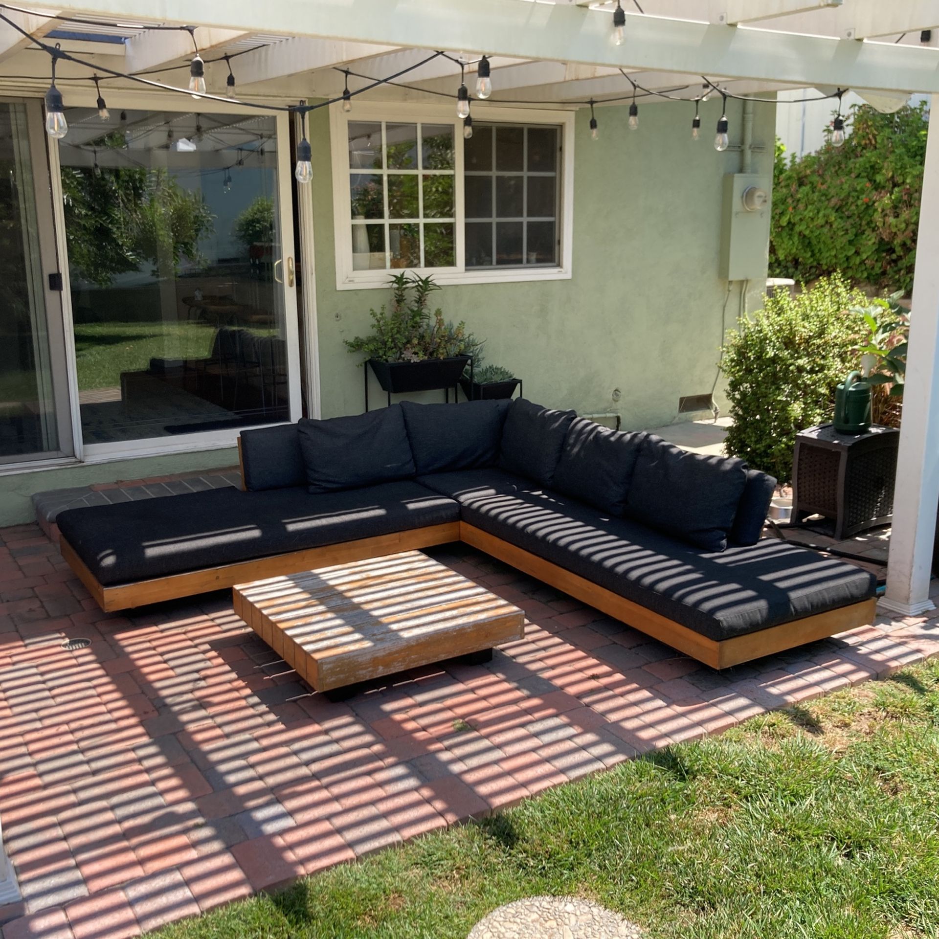 Article Lubek Outdoor Patio Sectional Acacia / Slate Gray