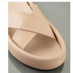 FRAME Le Laurel Oatmeal leather platform slide sandal Size 37.5 (No box)>