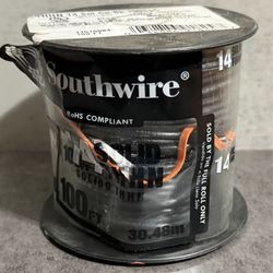 Southwire 100 ft. 14 Black Solid CU THHN Wire Model 11579084