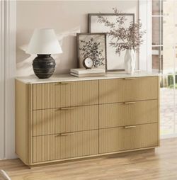 Fluted 6 Drawer Dresser w/ Faux Marble Top