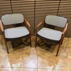 Mid Century Modern Solid Walnut Arm Chair Pair