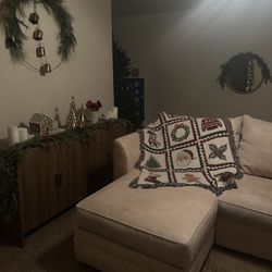 Beige Suede Couch With Sleeper